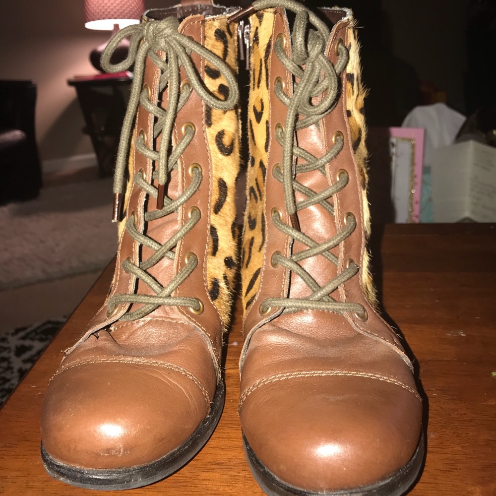 Leather and mohair combat boots.